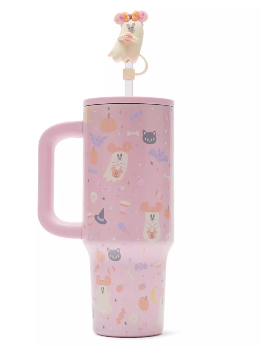 NWT Disney Parks Cutie Ghost Soft Pink Shimmer Tumbler with Ghost Straw Topper